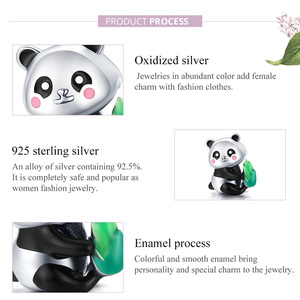 Fábrica de plata Animal lindo Panda Cub con bambú 925 colgante de plata esterlina para pulsera Original brazalete mujeres SCC1832 - Product Image 6