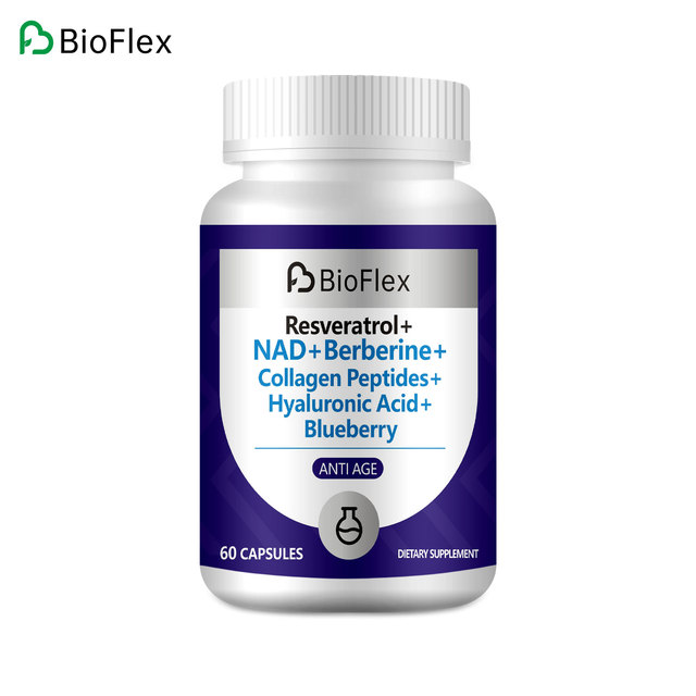 OEM Resveratrol NAD+ Berberine Hyaluronic Acid Anti Aging Complex Blueberry Extract Biotin Collagen Peptides Capsules Supplement