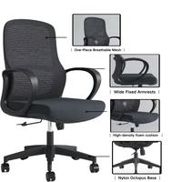 Chaise de bureau ergonomique pivotante confortable en maille de haute qualité au design moderne et populaire avec accoudoirs réglables Noir 5 ans