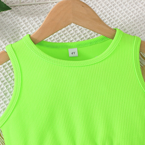 เสื้อผ้าเด็กผู้หญิง อายุ 3-7 ปี ชุดฤดูร้อน แขนกุด ผ้าเดนิมสีพื้น ระบายอากาศดี แฟชั่น ชุดลำลองสองชิ้น - Product Image 3