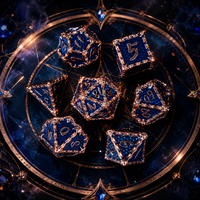 Jeu de dés DND en métal massif à texture écaille bleue, 7 pièces, avec bordure or rose, dés polyédriques en métal pour RPG avec grands chiffres