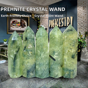 Vente en gros de baguettes de guérison en cristal naturel écologique, pointe de cristal de préhnite polie, idéale pour un cadeau - Product Image 2