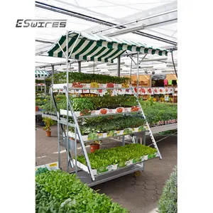 Hot sale nursery garden center 3 tier metal flower display rack plant trolley