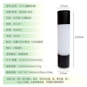 Linterna de Camping Recargable Personalizada, Luz LED Blanca Cálida T9715, Lámpara para Carpa de Exterior, Origen Zhejiang - Product Image 2