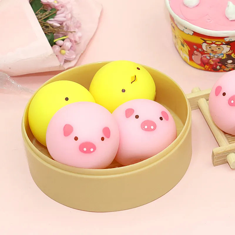 OEM ODM Pink yellow pig duck shape Steamed bun drawer squishy toys custom Stress Flour ball