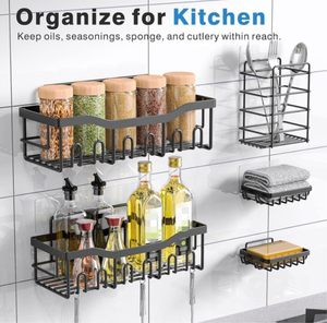 Ensemble d'étagères de rangement murales en fer sans perçage pour salle de bain, pour le lavage et le rangement - Product Image 5