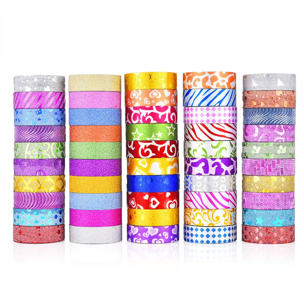 Wholesale Japanese Paper Colorful Decoration Washi Masking Tapes Glitter Gold Foil Printed Washi Tapes Set Custom