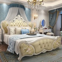 Lit en cuir sculpté de style européen de luxe, ensemble de chambre principale de style royal français, idéal pour hôtels et centres commerciaux, antique