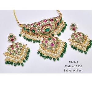 Gold Plated Moissanite Kundan <b>Choker</b> Necklace Set with Matching Earrings for Women Festive Wear Wedding Jewelry - Product Image 3