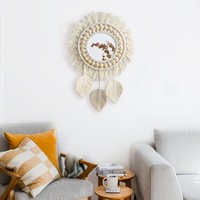 Miroir mural suspendu en macramé, franges bohèmes, rond, fait à la main, en coton, miroir décoratif