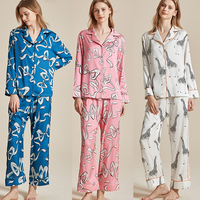 Ensemble de pyjama pour femmes en tissu satin de soie classique de haute qualité, imprimé rayé, col rabattu, manches longues, taille élastique, automne