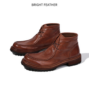 מגפי מדבר מעור סוס לגברים בריטי סִגְנוֹן למגפיים סגירת שרוכים עם צינור קצר מגפי עבודה עם סוליה עבה נושמים - Product Image 3