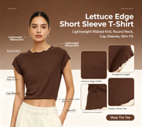 Kaos Wanita Lengan Pendek Cokelat 2026 100% Katun Anti-Kerut & Ramah Lingkungan Rajutan Rib Slim Fit Bernapas