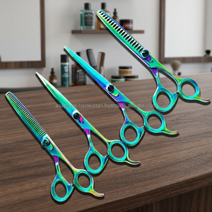 Juego de Tijeras Profesionales ASAP de Acero Inoxidable para Diestros, con Mango Largo y Recubrimiento Multicolor, para Cortar y Entresacar Cabello - Product Image 2