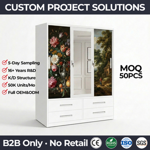 Armoire métallique 3 portes avec miroir, motif floral antique, en acier, design démontable, pour chambre à coucher, rangement de vêtements - Product Image 1