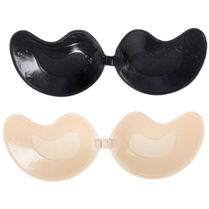 Soutien-gorge adhésif invisible sans bretelles beige et noir en jersey lavé, écologique et respirant pour femme - Product Image 1