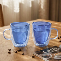 Mug à café isotherme à double paroi en verre, grande capacité, 14 oz, résistant à la chaleur, passe au lave-vaisselle
