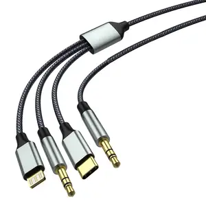 Câble auxiliaire pour voiture Câble audio aux jack 3.5mm Cordon auxiliaire 3 en 1 Câble audio 8 broches à 3.5mm, usb C à 3.5mm pour Samsung Iphone Gold