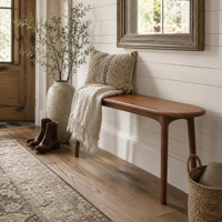 Banc de salle à manger en bois massif, coins arrondis, design mi-siècle, pour entrée, cuisine, chambre, mobilier de gros CY054 (Stock US)