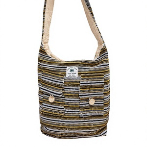 Striped Hemp Shoulder Bag With Button Closure Bohemian Style Cotton Lining Single Strap All Seasons Daily Use - Product Image 1