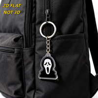Porte-clés en acrylique silhouette masque d'horreur, visage hurlant blanc sur figure à capuche noire, breloque transparente à suspendre pour clés ou sacs