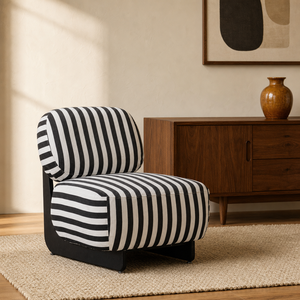 <strong>Black</strong> White Stripe <strong>Occasional</strong> <strong>Chair</strong> with Curved Backrest Upholstered Seat and Low Profile Base Home Furniture Character Count - Product Image 1