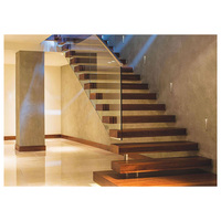Escalier flottant droit mono-à-cordes populaire avec rampe en verre et escalier en cristal