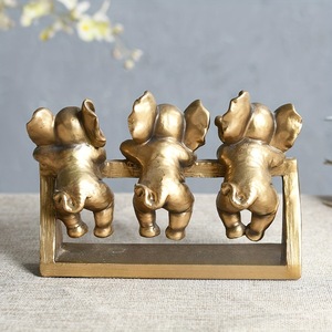 Three Little <b>Elephants</b> Resin Craft Bronze Color Tabletop <b>Decor</b> Animal Sculpture For Home Desktop Entrance Hall Art Ornament - Product Image 2