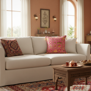 <b>Cushion</b> <b>Cover</b> With PinkTurkish Fabric With Turkish Symbols Design.... Made in Turkey .... From Turkey - Product Image 3