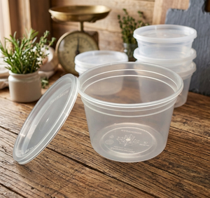 Stackable Disposable Deli Cup Food Storage <b>Containers</b> with Secure Lids for Sauces Dressings and Meal Prepping <b>Clear</b> Round Jars - Product Image 1