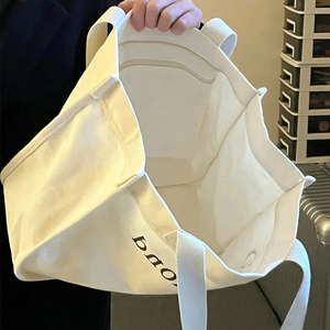 回收帆布手提袋个性化重型大号棉帆布拉链手提袋印花口袋 - Product Image 1