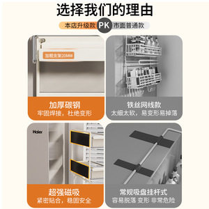 Étagère magnétique Haier pour réfrigérateur, organisateur de rangement latéral mural avec porte-serviettes en papier et crochets pour la cuisine - Product Image 3