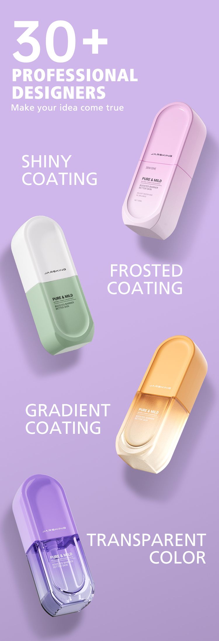 ユニークな新しいデザイン50g 30ml 100mlフロストガラス化粧品