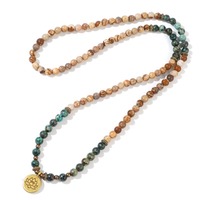 Bohême Pierre Naturelle Collier Dainty Image Jaspe Africain Turquoise Collier De Perles Énergie De Guérison Lotus Charme Chapelet pour Hommes