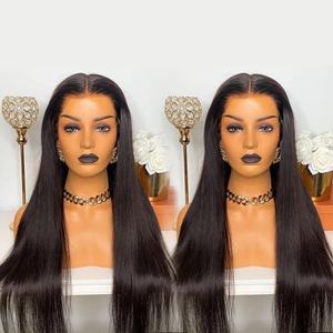 Perruque frontale en dentelle de cheveux humains vierges brésiliens Remy en gros, sans colle, lisse, dentelle suisse HD, pour femmes noires - Product Image 3