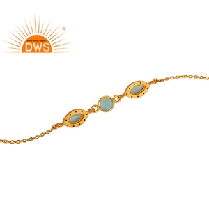 Latest Fashion 18k <b>Gold</b> Plated Silver Chain <b>Bracelet</b> Jewelry Wholesale CZ Blue Chalcedony Gemstone <b>Bracelet</b> - Product Image 3