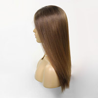 Perruque juive sans couture avec dentelle, cheveux européens bruts, couleur ombrée marron, pré-épilée, sans colle, perruque frontale HD en dentelle pour femmes
