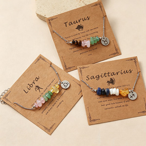 Braccialetto con ciondolo <span class=keywords><strong>zodiacale</strong></span> in pietra naturale e chip di pietra portafortuna in acciaio inossidabile, con biglietto regalo, all'ingrosso - Product Image 2