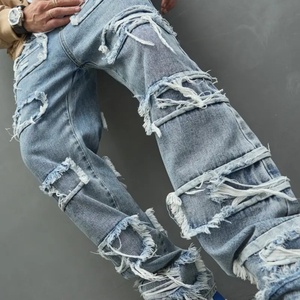 Jeans de Mezclilla para Hombre, Corte Recto, Lavado Desgastado, Transpirables, de Secado Rápido, Rotos, Color Azul Sólido, Ecológicos, Venta al Por Mayor Personalizada - Product Image 5