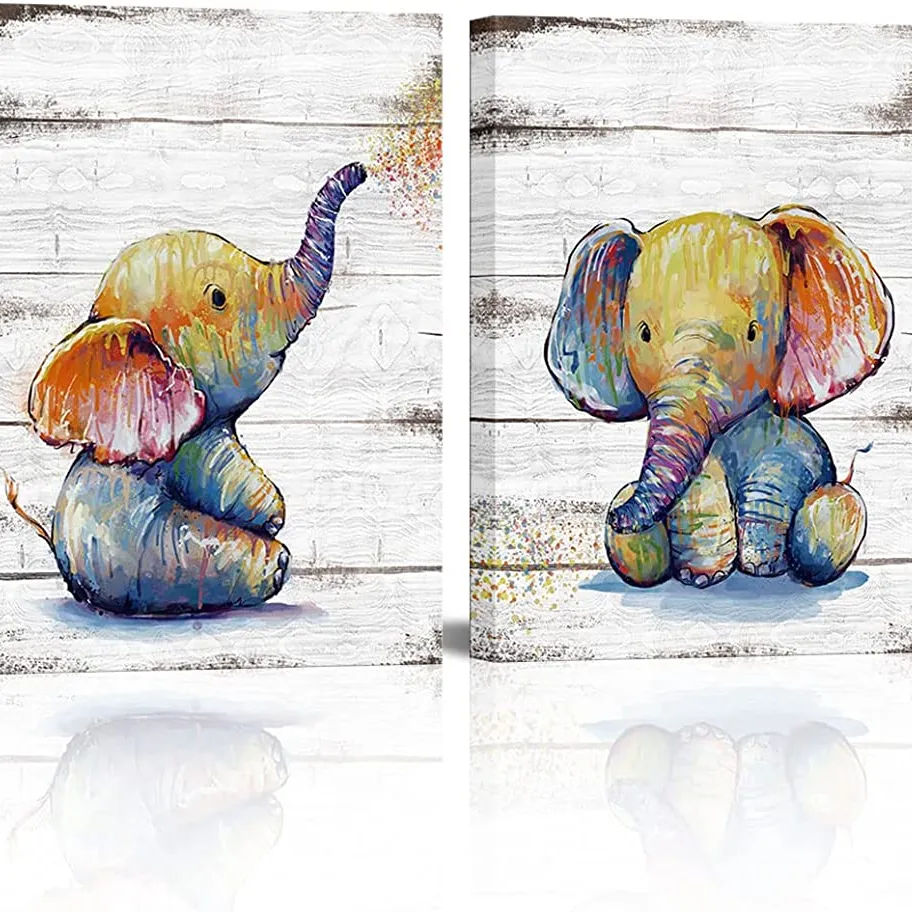 High Quality Cute Elephant Baby Hand Painted Canvas Oil Painting Wall Art Decor For Living Room
