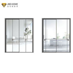 <span class=keywords><strong>Puerta</strong></span> de vidrio sin marco moderna de <span class=keywords><strong>3</strong></span> paneles, apilamiento telescópico, aleación de aluminio, característica impermeable para oficina, cocina, comedor, partición - Product Image 4