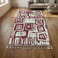 Moderner Geometrischer Handgeknüpfter Persischer Wollteppich Geflochtener Luxuriöser Rot-Weißer Teppich mit Fransen für Wohnzimmer Schlafzimmer Flur