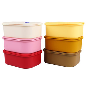 Silicone <b>Lunch</b> <b>Boxes</b> Rectangle <b>Stackable</b> Portable Food Storage Containers For Travel Camping Bento <b>Boxes</b> With Plastic Lid - Product Image 1