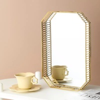 Gouden Luxe Huisdecoratie Metalen Spiegelbewaarbakken Voor Sieraden Make-Up Cosmetica-Tafelblad