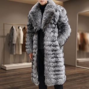 Manteau d'hiver réversible imperméable pour homme avec capuche et bordure en fourrure de renard argenté - Product Image 2