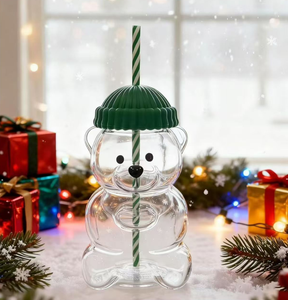 <span class=keywords><strong>Tazza</strong></span> in Vetro Borosilicato da 600ml con Disegno Orsetto, Isolante, per Caffè, <span class=keywords><strong>Latte</strong></span>, Succo, Birra, con Coperchio in Silicone Verde e Cannuccia - Product Image 3