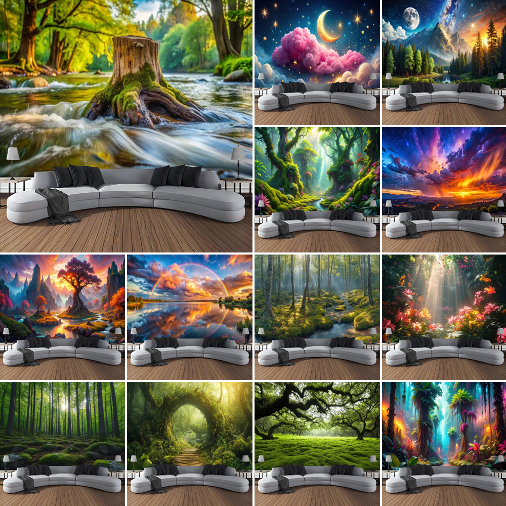 Top Sale High Quality Custom Logo Size Printed Tapestry Forest Jungle Flower Polyester Wall Hanging Tapestry for Home Decor