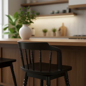 Breda 25,5 \ "Turned Bubble Spindle Taburete de mostrador de madera con respaldo bajo Negro-para muebles de comedor - Product Image 2