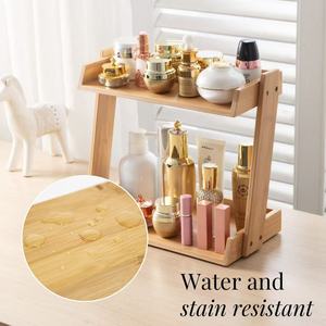 Wooden double-layer <b>desktop</b> organizer, bedroom cosmetic display rack, washbasin multi-functional storage rack - Product Image 3