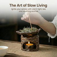 Brûleur d'encens en céramique pour aromathérapie, diffuseur d'huiles essentielles, chauffe-thé rétro fait main, support de bougie chauffe-plat, pour la méditation à domicile
